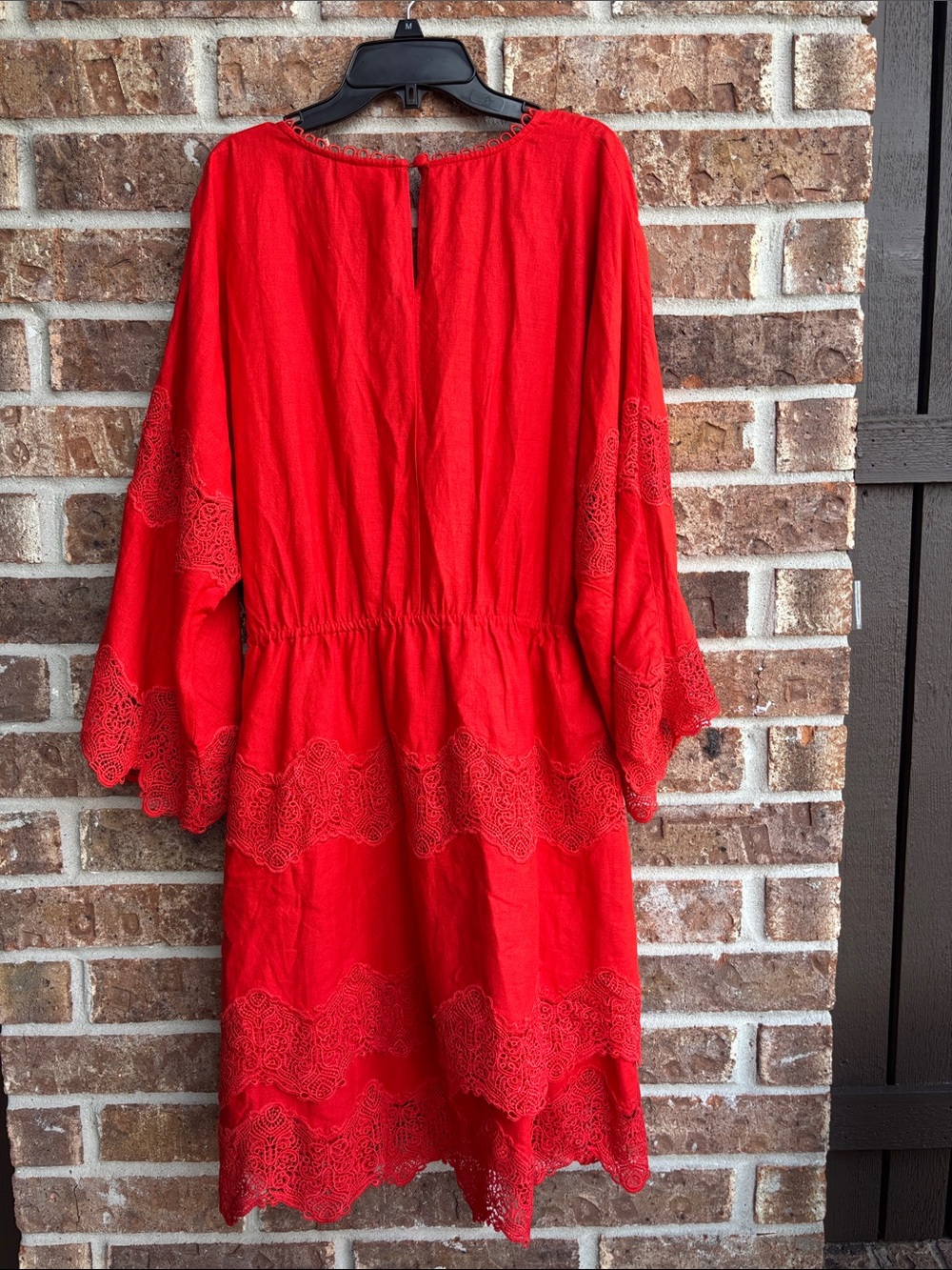FARM Rio Red Mini Dress with Lace Trim tie front - Picture 9 of 10